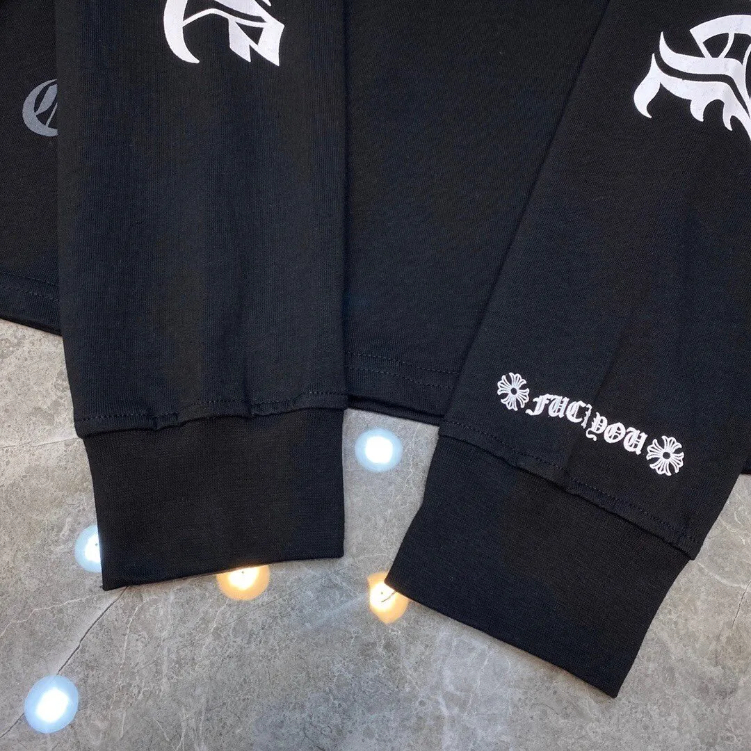 P160 Chrome Hearts long T series, synchronized with counters, letter neckline with floral arms ⭐ long-sleeved T-shirt, same style as celebrities ❤ Special customized version 1:1 high weight fabric 🌈 Recommended colors: white black 🌈 Size: S, M, L, XL